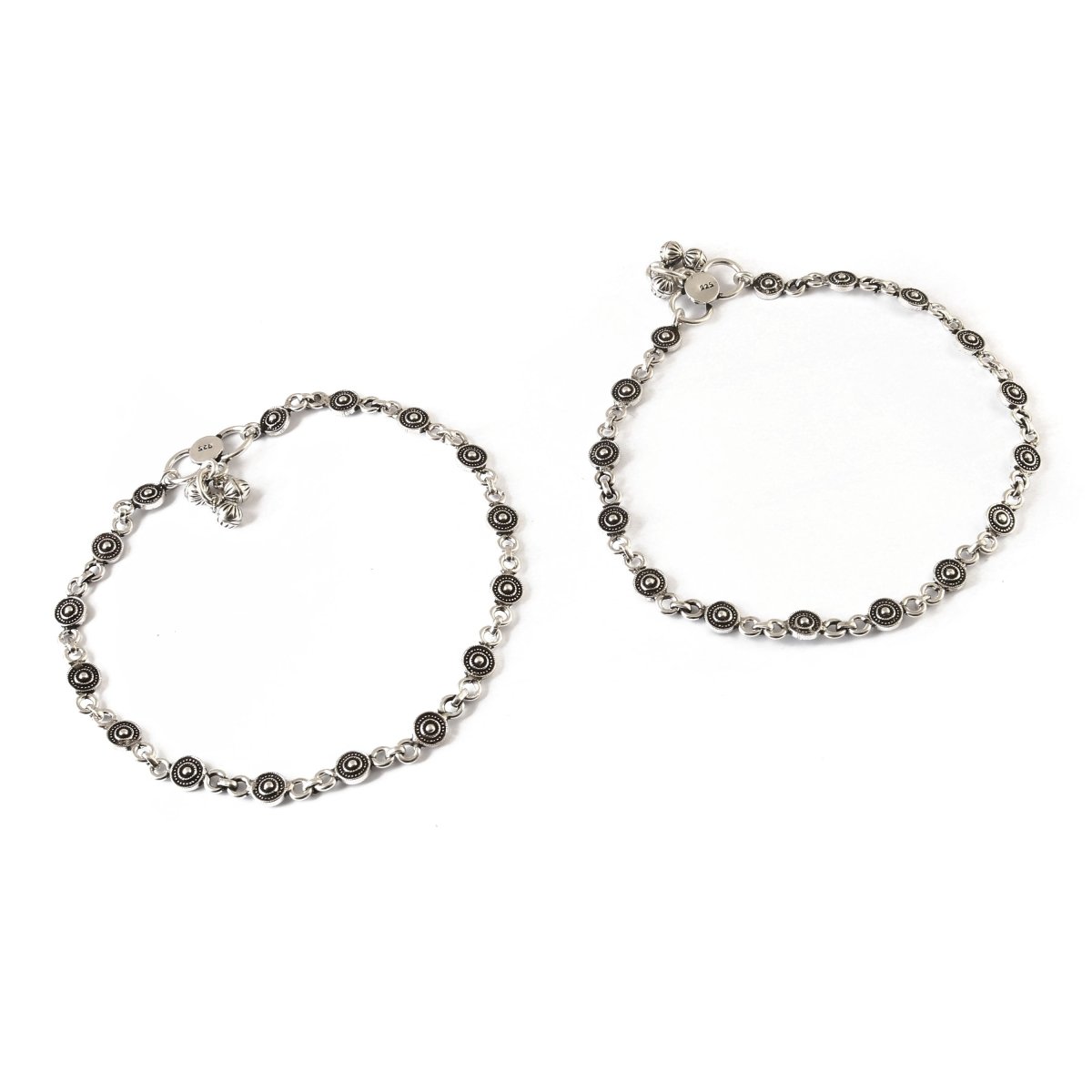 925 Oxidised Silver Tribal Disc Anklet Pair | Handmade Payal Set - Zirak Silver