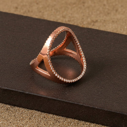 925 Rose Gold Crossover Ring | Emerald & Ruby CZ Statement Ring | Modern Sterling Silver Jewelry for Women - Zirak Silver