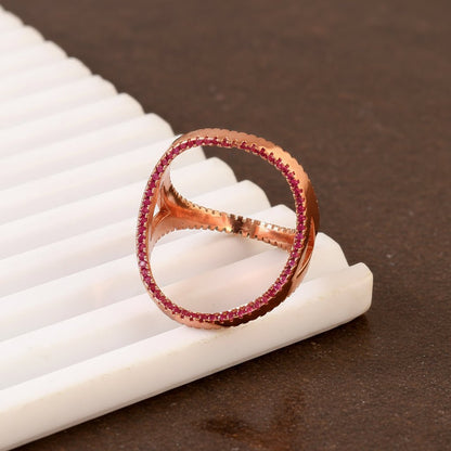 925 Rose Gold Crossover Ring | Emerald & Ruby CZ Statement Ring | Modern Sterling Silver Jewelry for Women - Zirak Silver