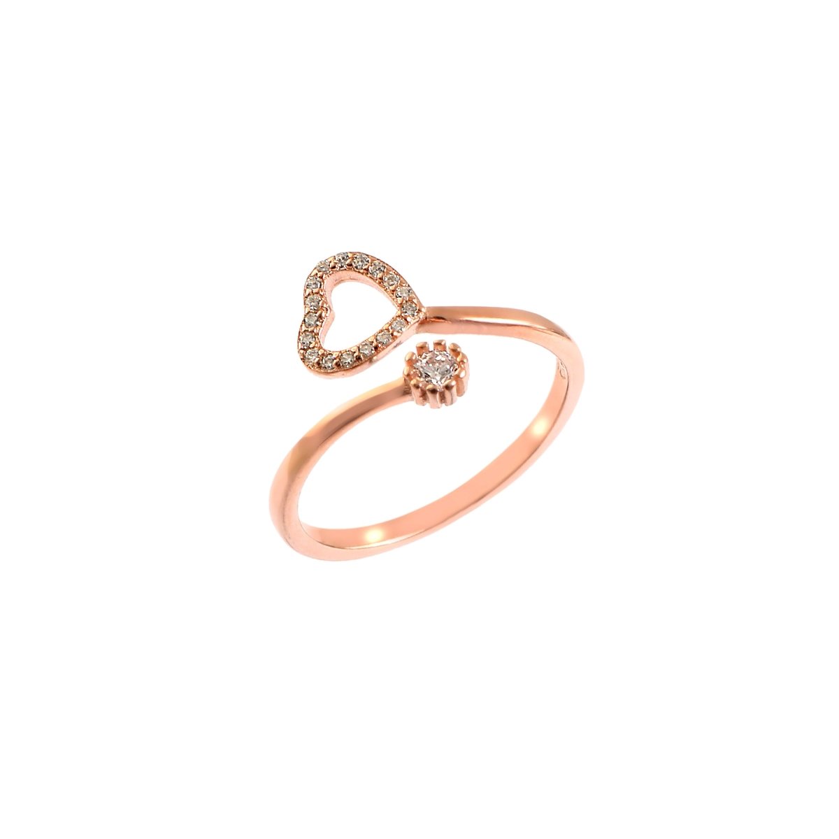 925 Rose Gold Open Heart Ring | Adjustable Silver Ring with CZ Stones | Dainty Love Jewelry for Women - Zirak Silver