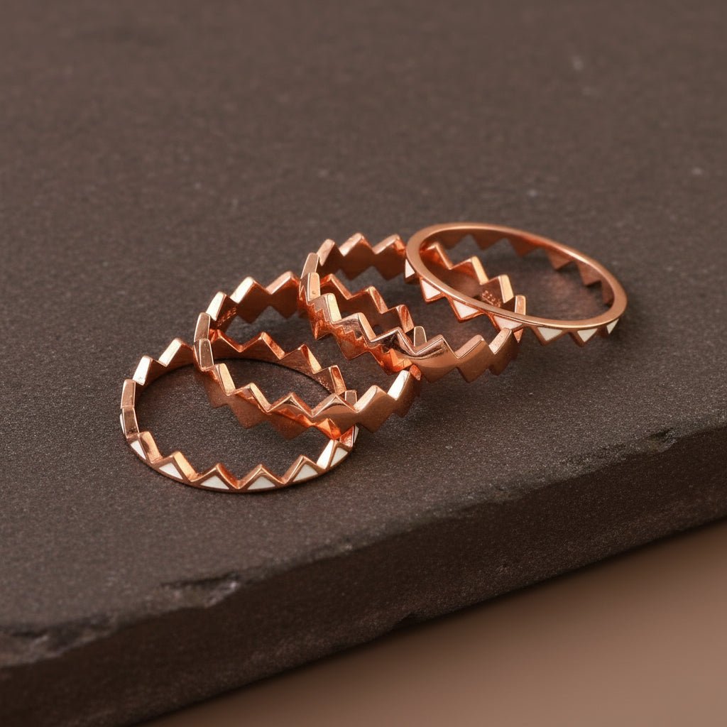 925 Rose Gold Zigzag Band Ring | Geometric Wide Silver Ring | Modern Statement Jewelry for Women - Zirak Silver