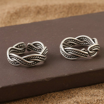 925 Silver Adjustable Braided Knot Toe Rings – Handmade Boho Ethnic Foot Jewelry - Zirak Silver