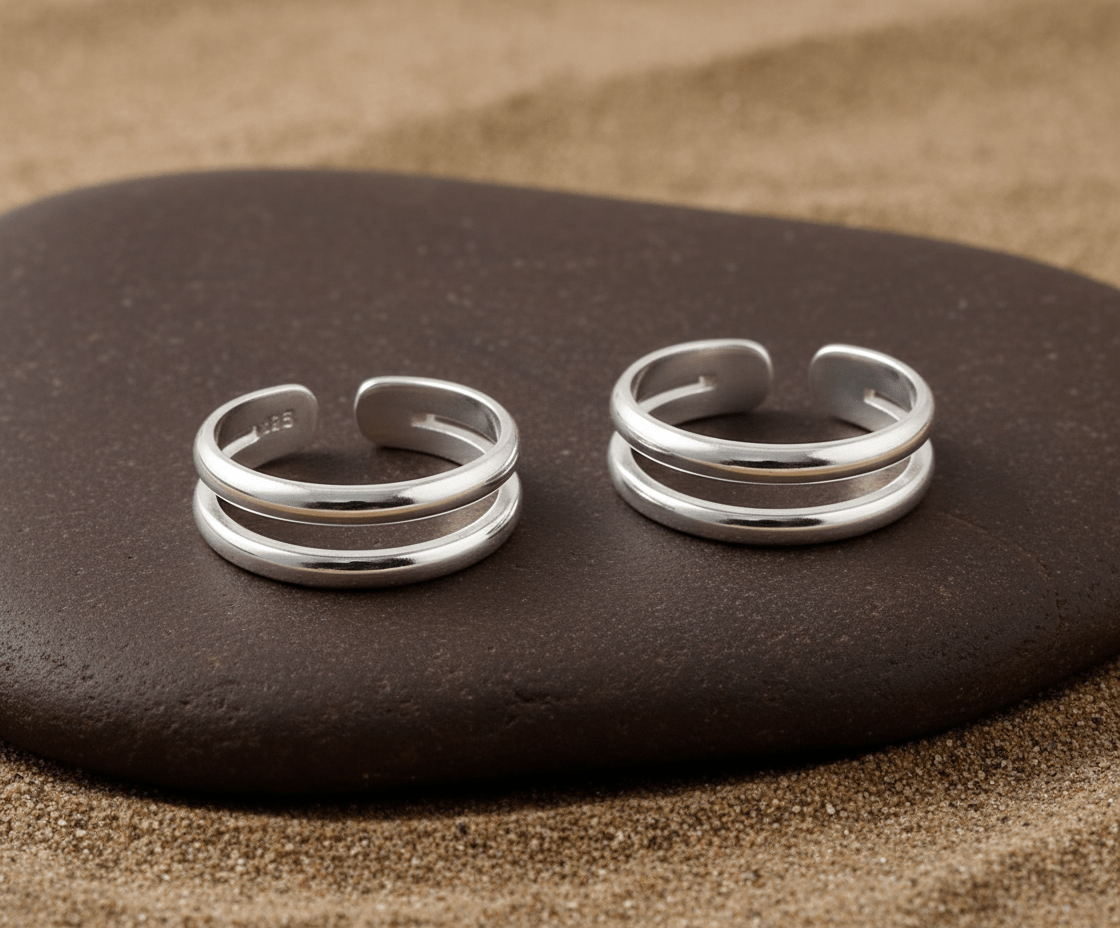 925 Silver Adjustable Double Band Ring – Minimalist Handmade Toe Ring / Midi Ring - Zirak Silver