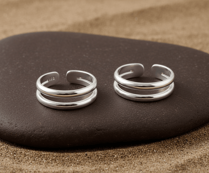 925 Silver Adjustable Double Band Ring – Minimalist Handmade Toe Ring / Midi Ring - Zirak Silver
