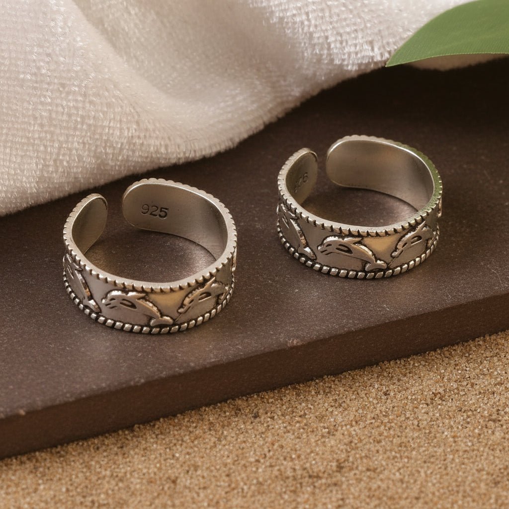 925 Silver Adjustable Toe Ring with Dolphin Motif – Handmade Boho Animal Jewelry - Zirak Silver