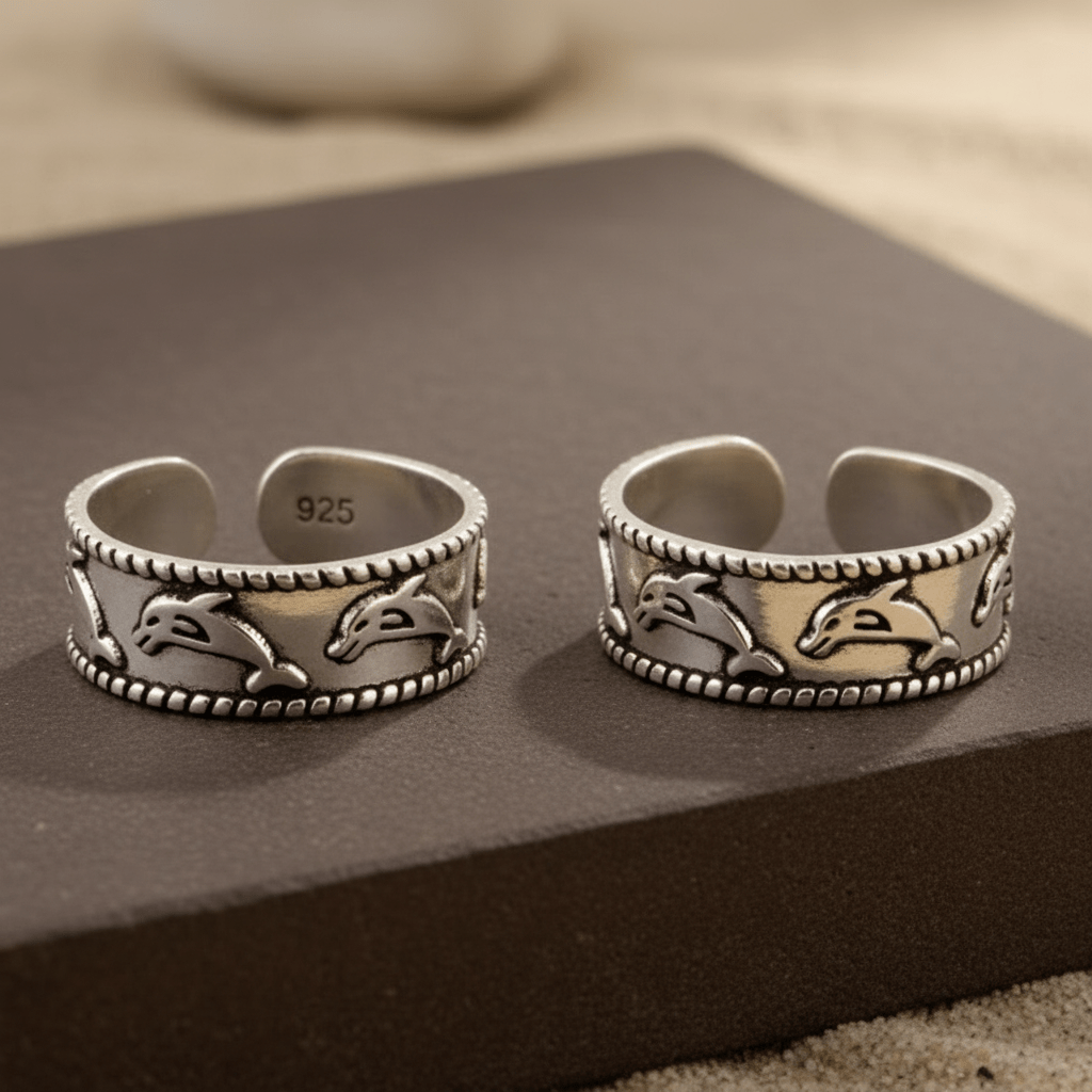 925 Silver Adjustable Toe Ring with Dolphin Motif – Handmade Boho Animal Jewelry - Zirak Silver