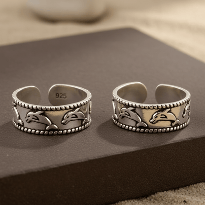925 Silver Adjustable Toe Ring with Dolphin Motif – Handmade Boho Animal Jewelry - Zirak Silver