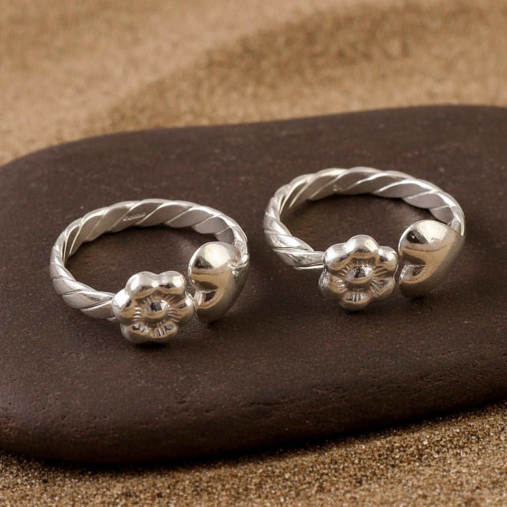 925 Silver Adjustable Toe Ring with Floral Design – Handmade Ethnic Jewelry - Zirak Silver