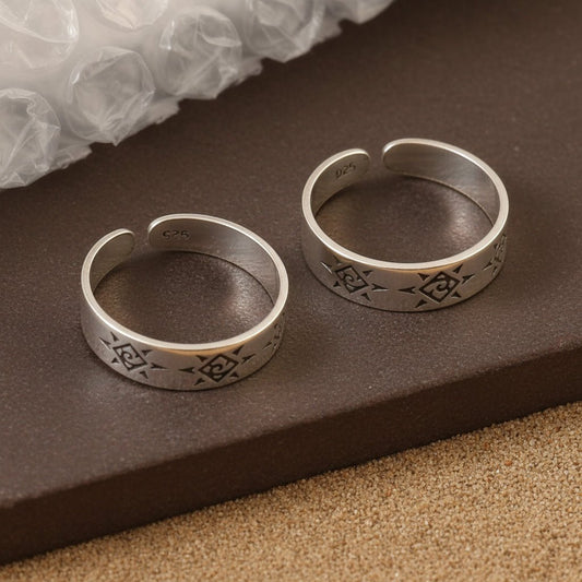 925 Silver Adjustable Toe Ring with Geometric Tribal Engraving – Handmade Boho Ethnic Jewelry - Zirak Silver