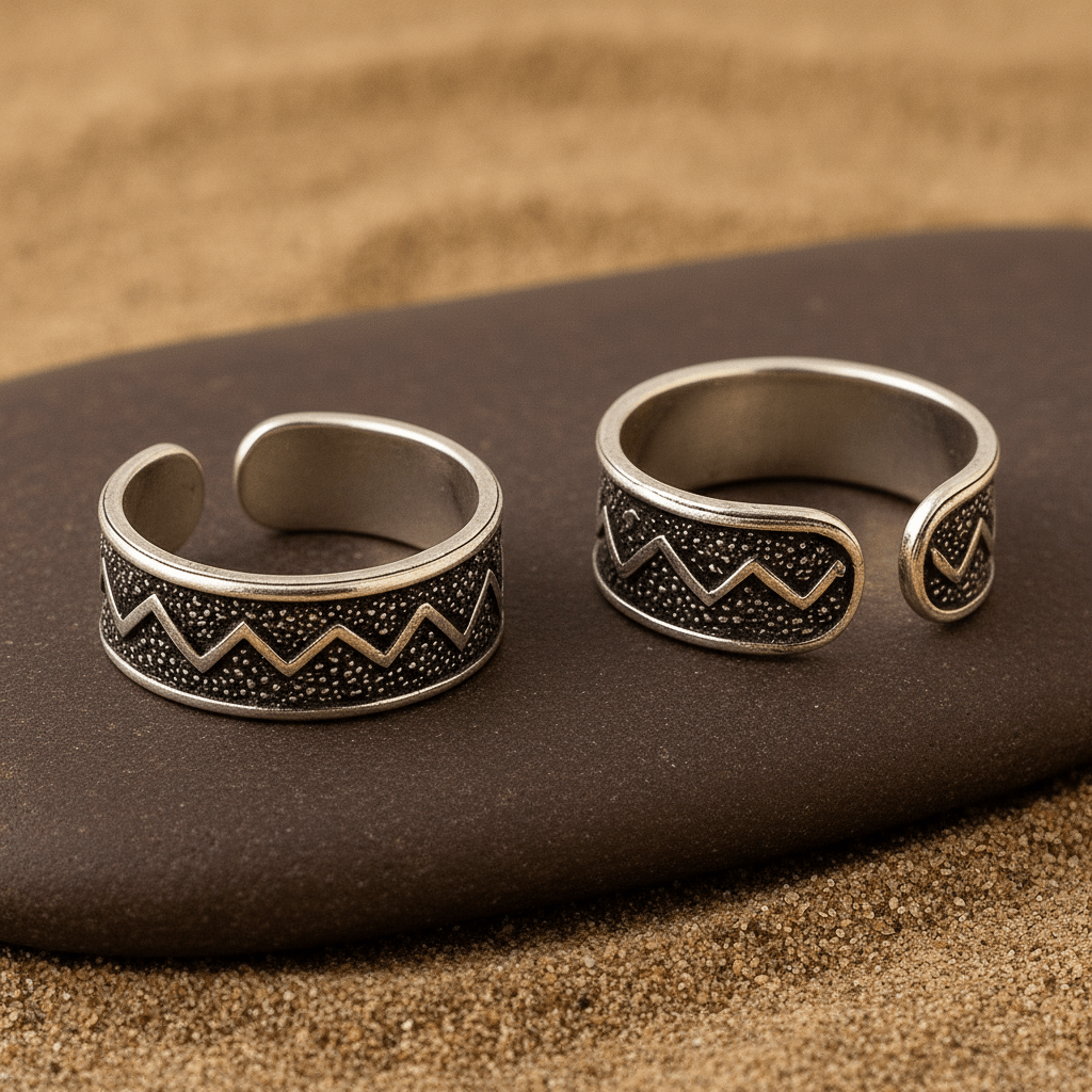 925 Silver Adjustable Toe Ring with Oxidized Zigzag Tribal Design – Handmade Ethnic Jewelry - Zirak Silver