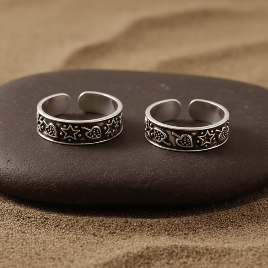 925 Silver Adjustable Toe Ring with Star, Heart & Moon Design – Handmade Boho Jewelry - Zirak Silver