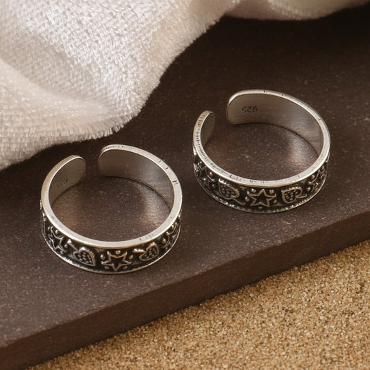 925 Silver Adjustable Toe Ring with Star, Heart & Moon Design – Handmade Boho Jewelry - Zirak Silver