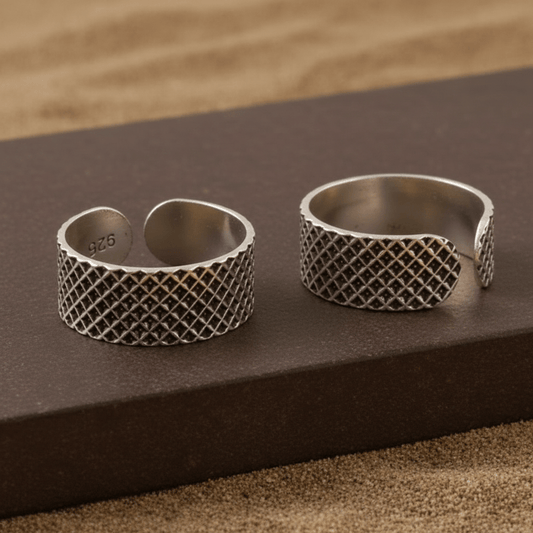 925 Silver Adjustable Toe Ring with Vintage Criss - Cross Grid Design – Handmade Boho Jewelry - Zirak Silver