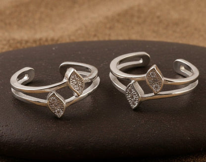 925 Silver Adjustable Toe Ring with White Cubic Zirconia – Minimalist Double Band Jewelry - Zirak Silver