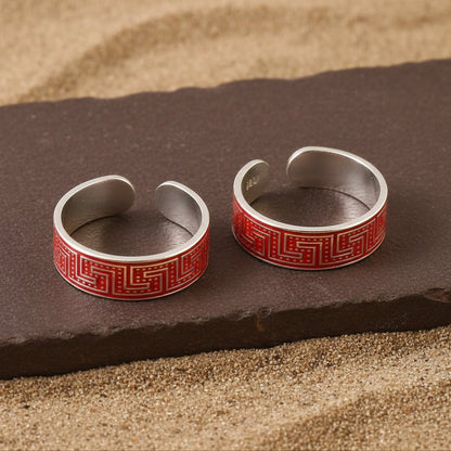 925 Silver Adjustable Toe Rings with Red Enamel Pattern – Handmade Ethnic Foot Jewelry - Zirak Silver