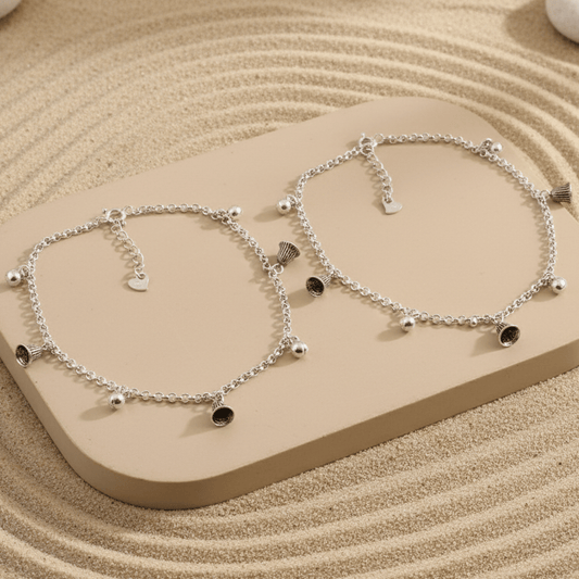 925 Silver Anklet with Bell & Basket Charms | Handmade Oxidized Silver Payal for Women & Girls - Zirak Silver