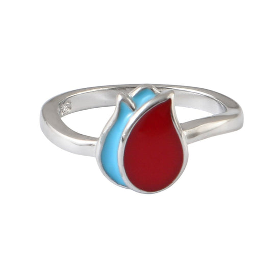 925 Silver Baby Ring with Blue & Red Enamel Design - Zirak Silver