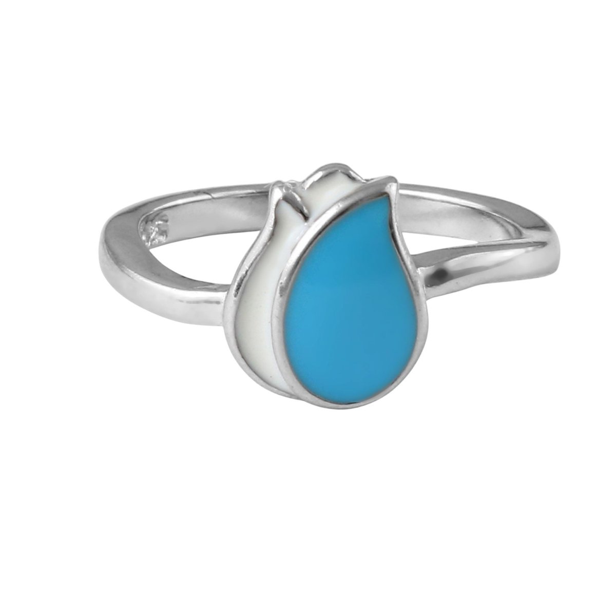 925 Silver Baby Ring with Blue & White Enamel Teardrop Design - Zirak Silver