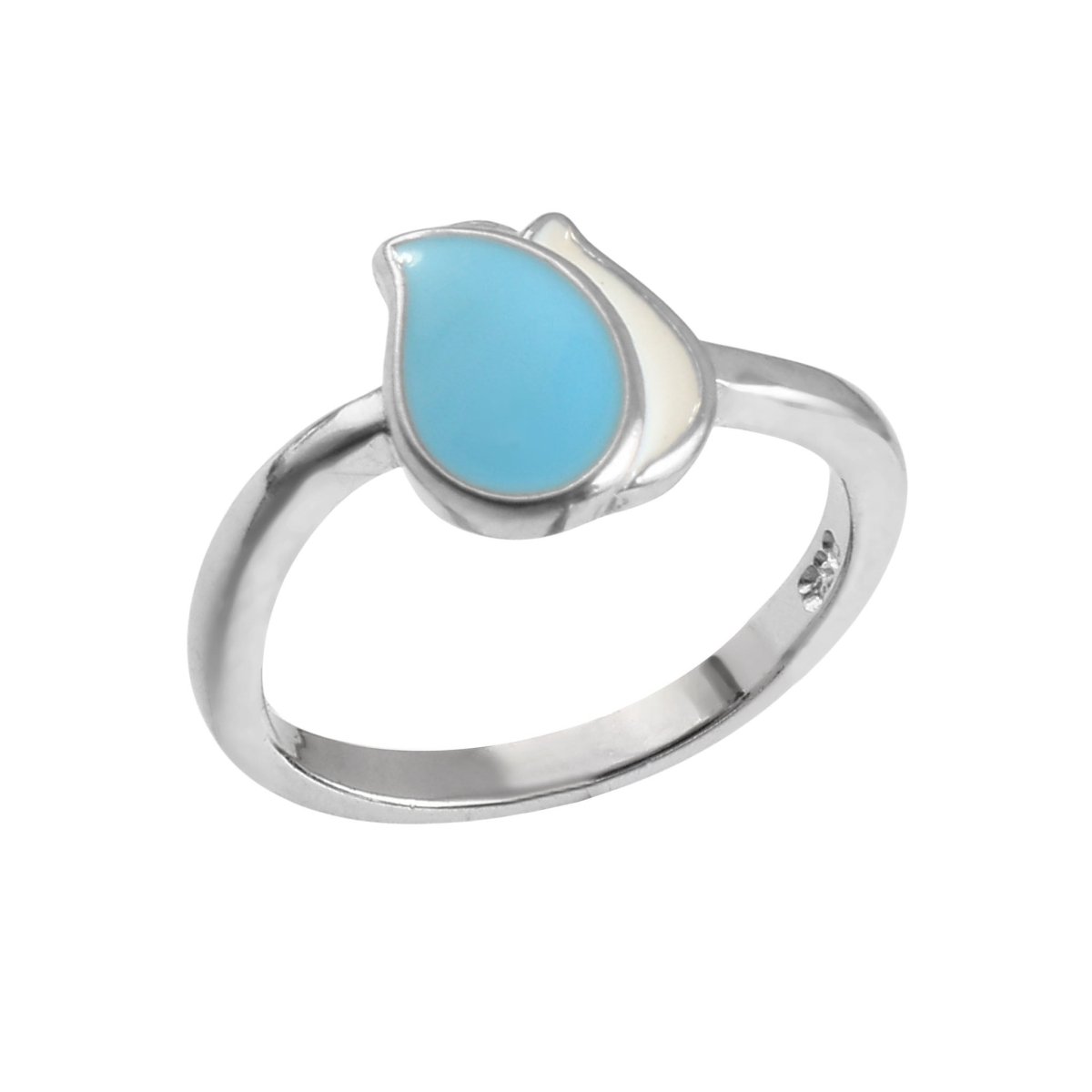 925 Silver Baby Ring with Blue & White Enamel Teardrop Design - Zirak Silver