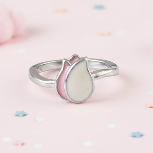 925 Silver Baby Ring with Cream & Pink Enamel Teardrop Design - Zirak Silver
