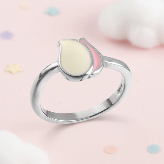 925 Silver Baby Ring with Cream & Pink Enamel Teardrop Design - Zirak Silver