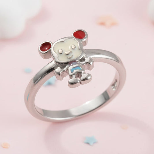 925 Silver Baby Ring with Cream & Red Enamel Teddy Design - Zirak Silver