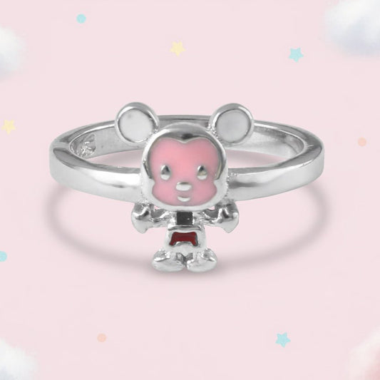 925 Silver Baby Ring with Pink & White Enamel Teddy Design - Zirak Silver