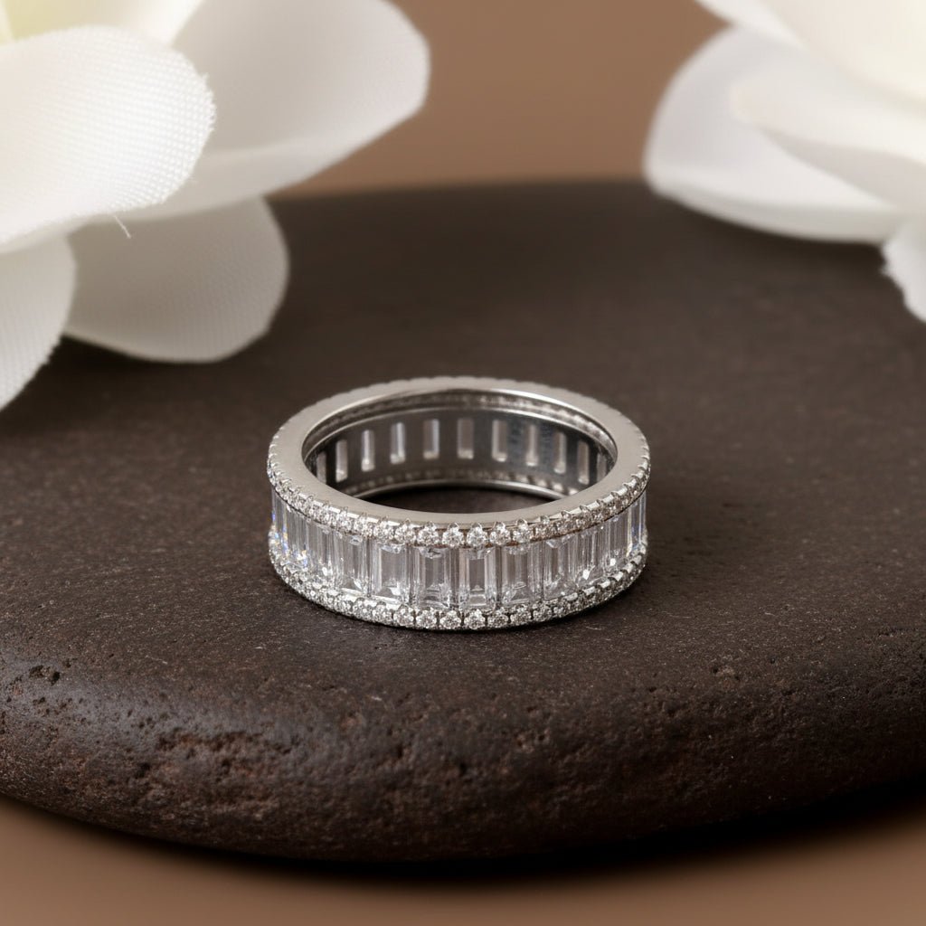 925 Silver Baguette Eternity Band | Classic Sterling Silver Full CZ Ring for Women - Zirak Silver