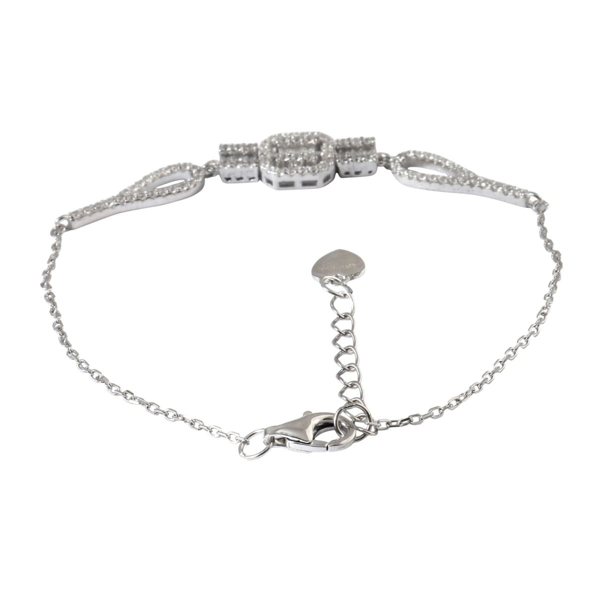 925 Silver Baguette Halo Statement Bracelet with Adjustable Chain - Zirak Silver