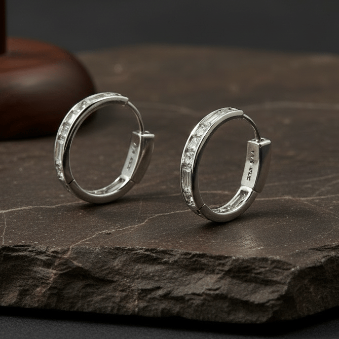 925 Silver Baguette Huggie Hoop Earrings - Zirak Silver