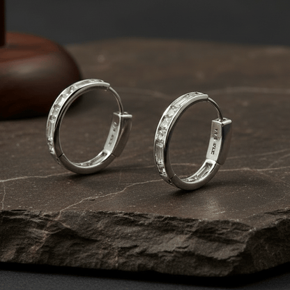925 Silver Baguette Huggie Hoop Earrings - Zirak Silver
