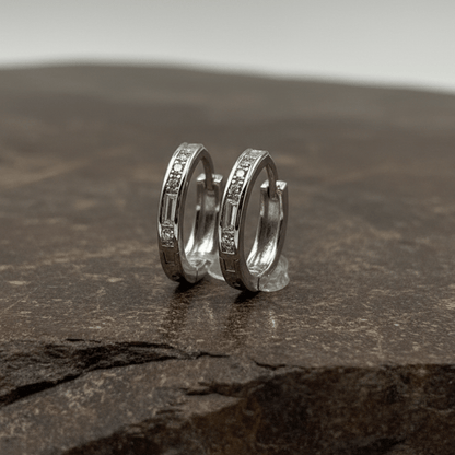 925 Silver Baguette Huggie Hoop Earrings - Zirak Silver