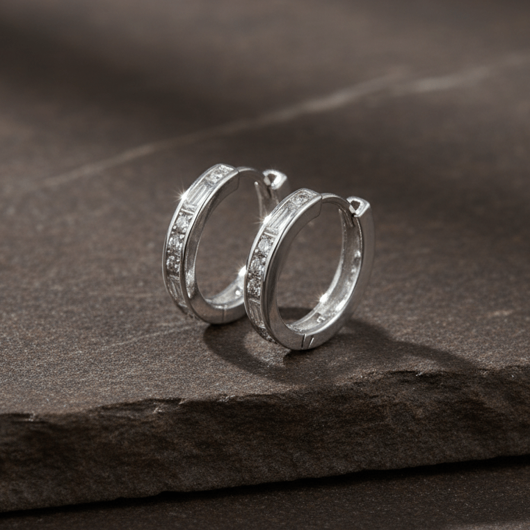 925 Silver Baguette Huggie Hoop Earrings - Zirak Silver