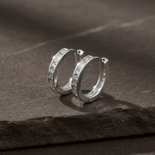 925 Silver Baguette Huggie Hoop Earrings - Zirak Silver
