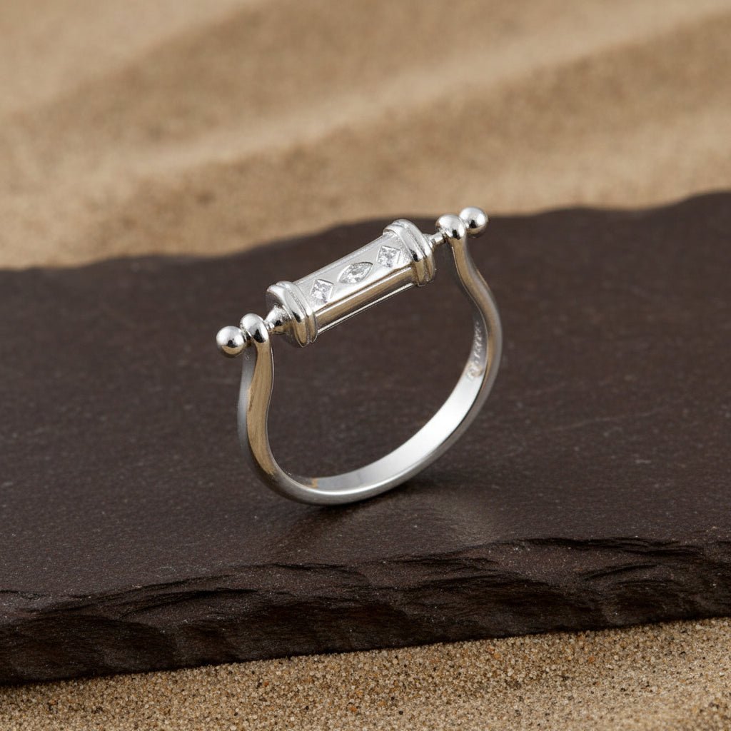 925 Silver Bar Scroll Ring | Heritage - Inspired Sterling Silver Ring for Women - Zirak Silver