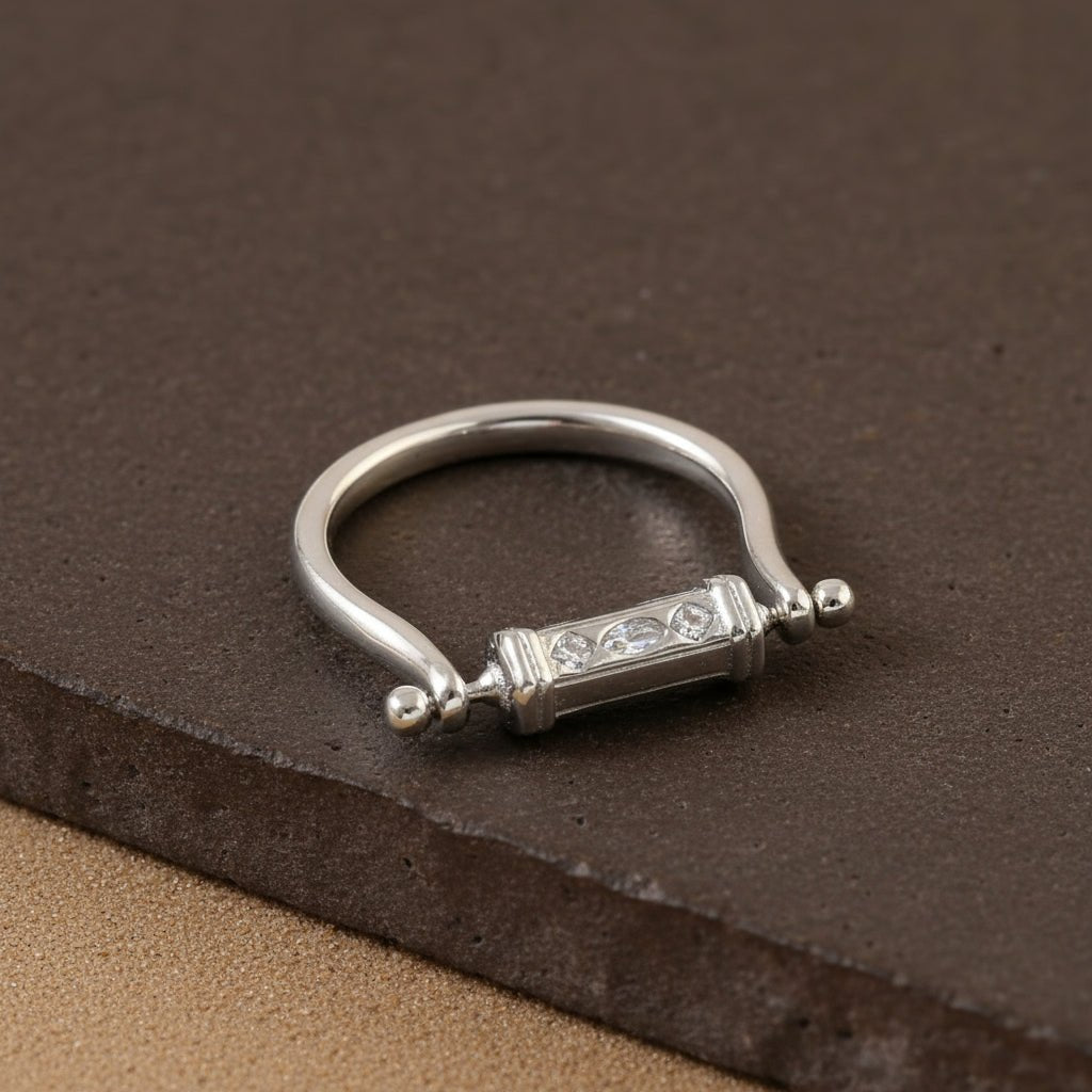 925 Silver Bar Scroll Ring | Heritage - Inspired Sterling Silver Ring for Women - Zirak Silver