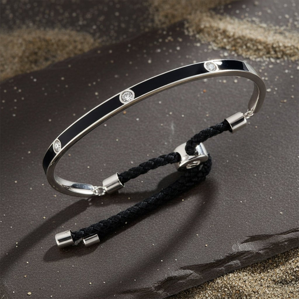 925 Silver Blue Enamel CZ Adjustable Bracelet with Sliding Knot - Zirak Silver