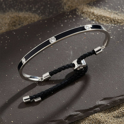 925 Silver Blue Enamel CZ Adjustable Bracelet with Sliding Knot - Zirak Silver