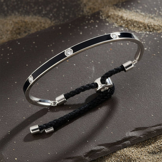 925 Silver Blue Enamel CZ Adjustable Bracelet with Sliding Knot - Zirak Silver