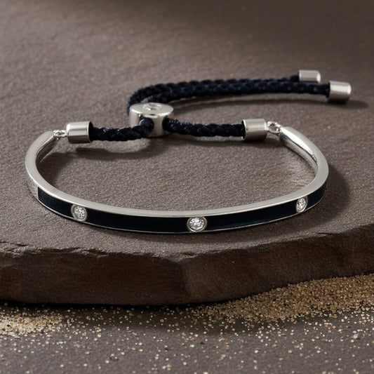 925 Silver Blue Enamel CZ Adjustable Bracelet with Sliding Knot - Zirak Silver