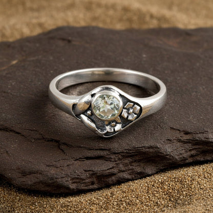 925 Silver Blue Topaz Solitaire Ring – Delicate Vintage - Inspired Floral Design - Zirak Silver