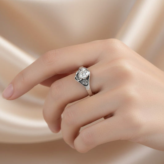 925 Silver Blue Topaz Solitaire Ring – Delicate Vintage - Inspired Floral Design - Zirak Silver