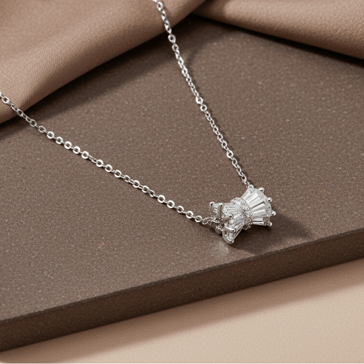 925 Silver Bow Crystal Pendant Necklace - Zirak Silver