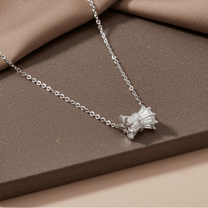 925 Silver Bow Crystal Pendant Necklace - Zirak Silver