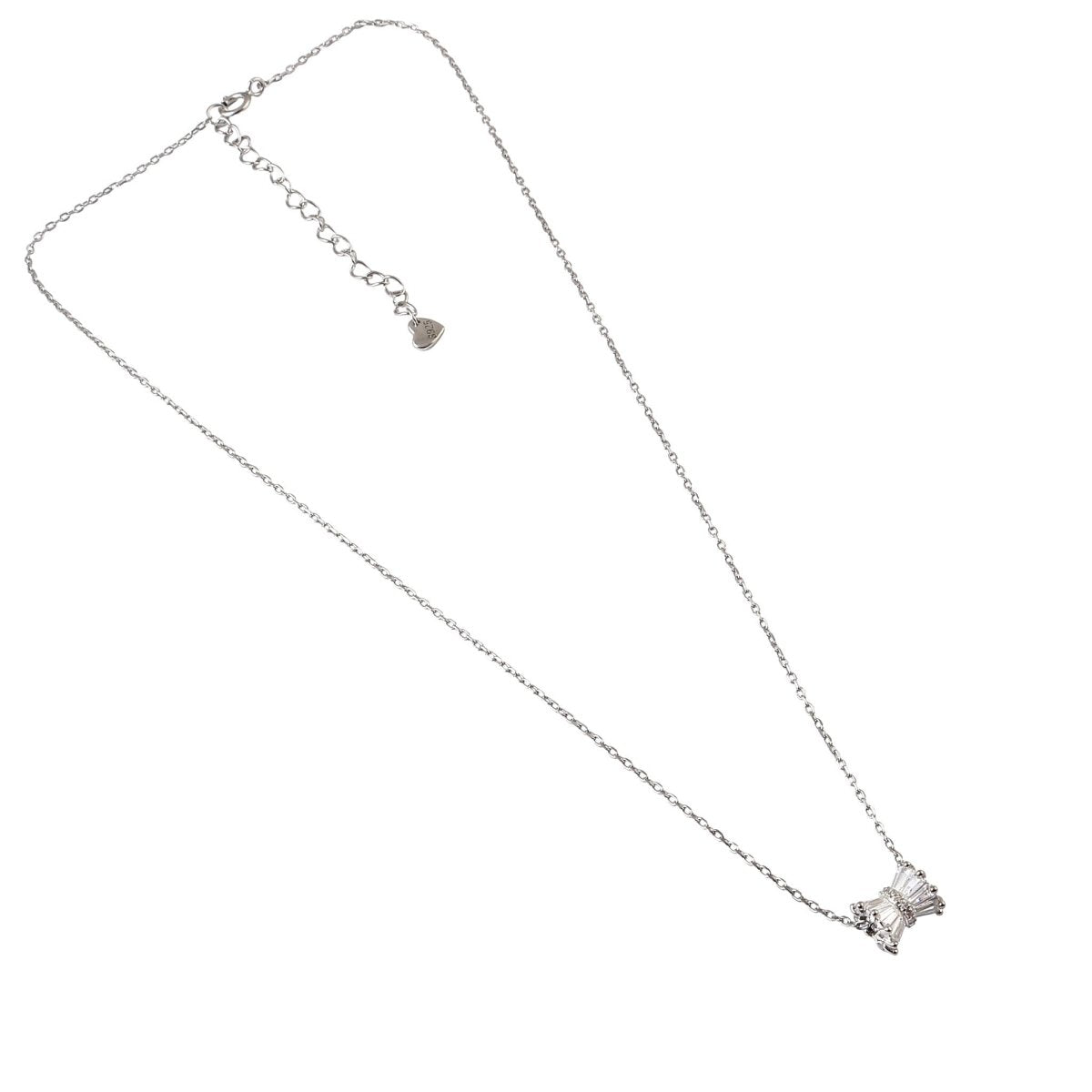925 Silver Bow Crystal Pendant Necklace - Zirak Silver
