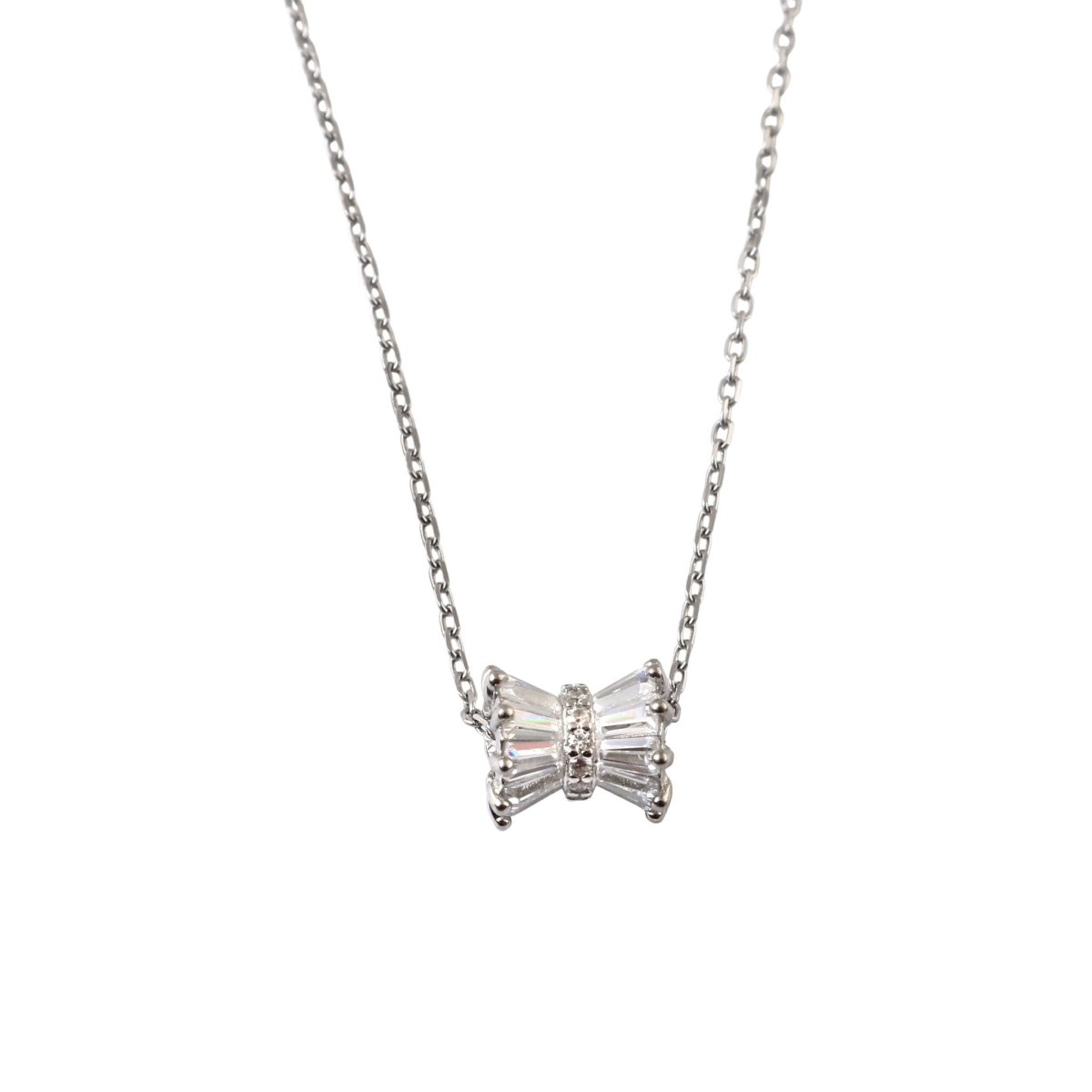 925 Silver Bow Crystal Pendant Necklace - Zirak Silver