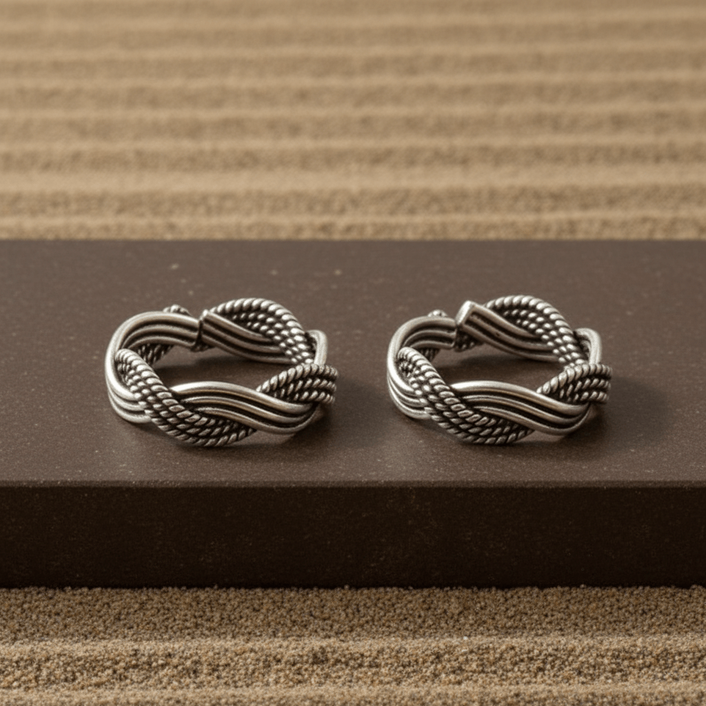 925 Silver Braided Knot Toe Ring – Adjustable Oxidized Rope Design - Zirak Silver