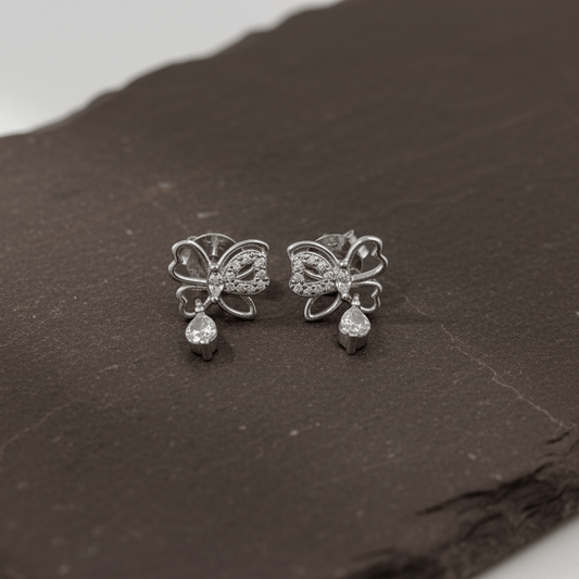 925 Silver Butterfly CZ Drop Earrings - Zirak Silver