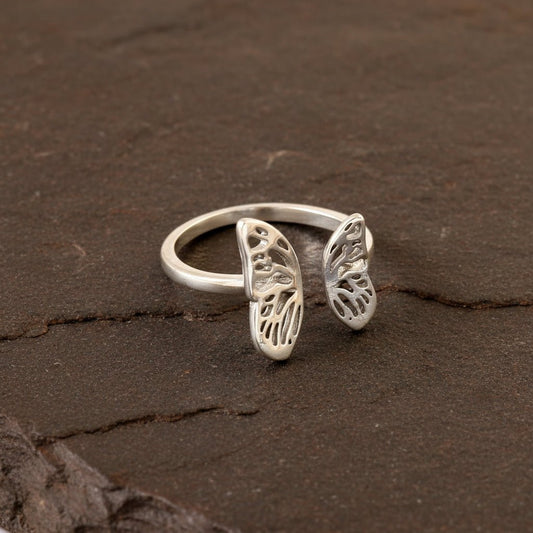 925 Silver Butterfly Wing Ring | Adjustable Sterling Silver Nature - Inspired Open Ring for Women - Zirak Silver