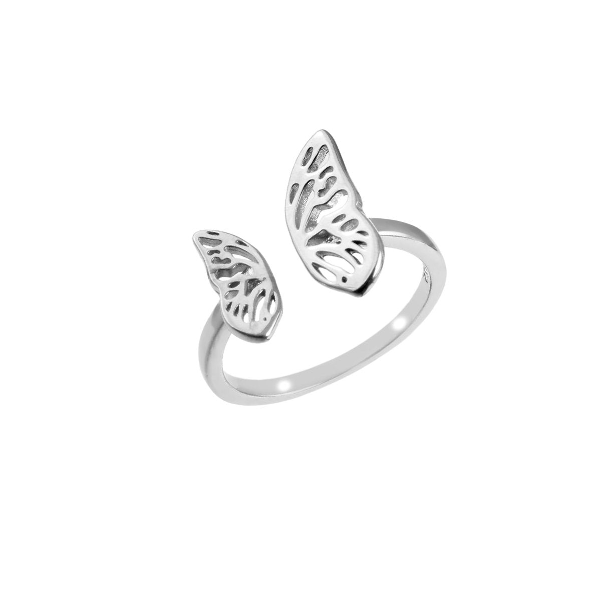 925 Silver Butterfly Wing Ring | Adjustable Sterling Silver Nature - Inspired Open Ring for Women - Zirak Silver